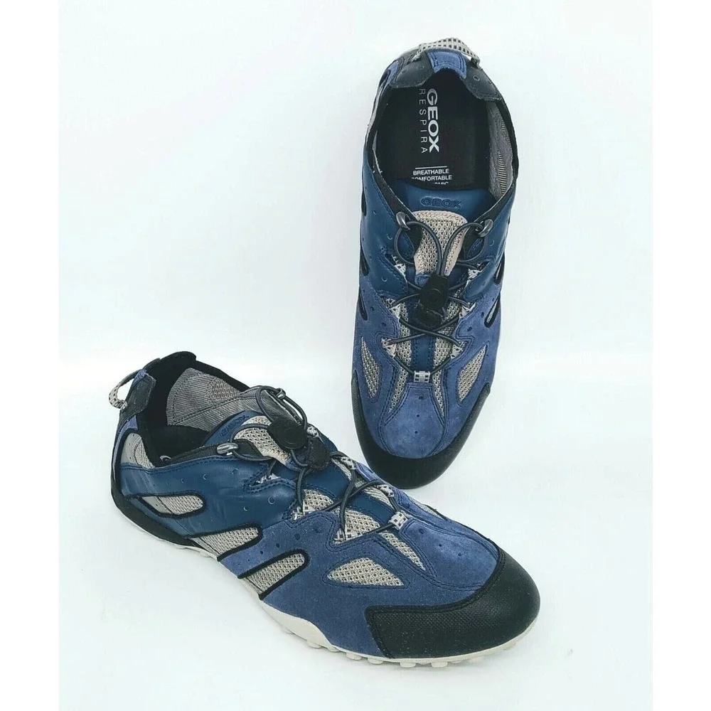 Geox‎ Men's Respira Low-Top Sneakers Bungee Laces - Blue Grey C0024 - Size 14